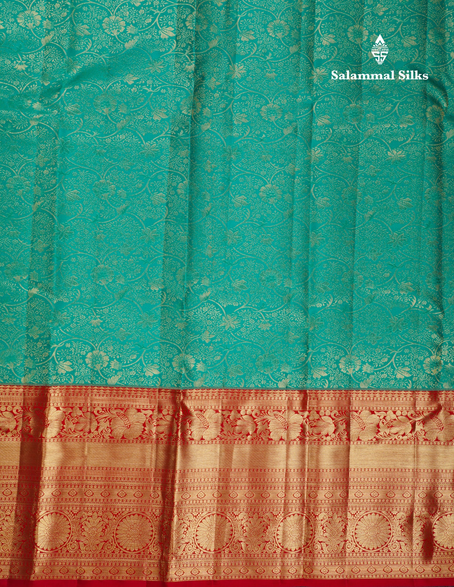 Beautiful Sapphire Green Bridal Pure Kanjivaram Silk Saree With Contrast Chilly Red Traditional Evening Morning Border