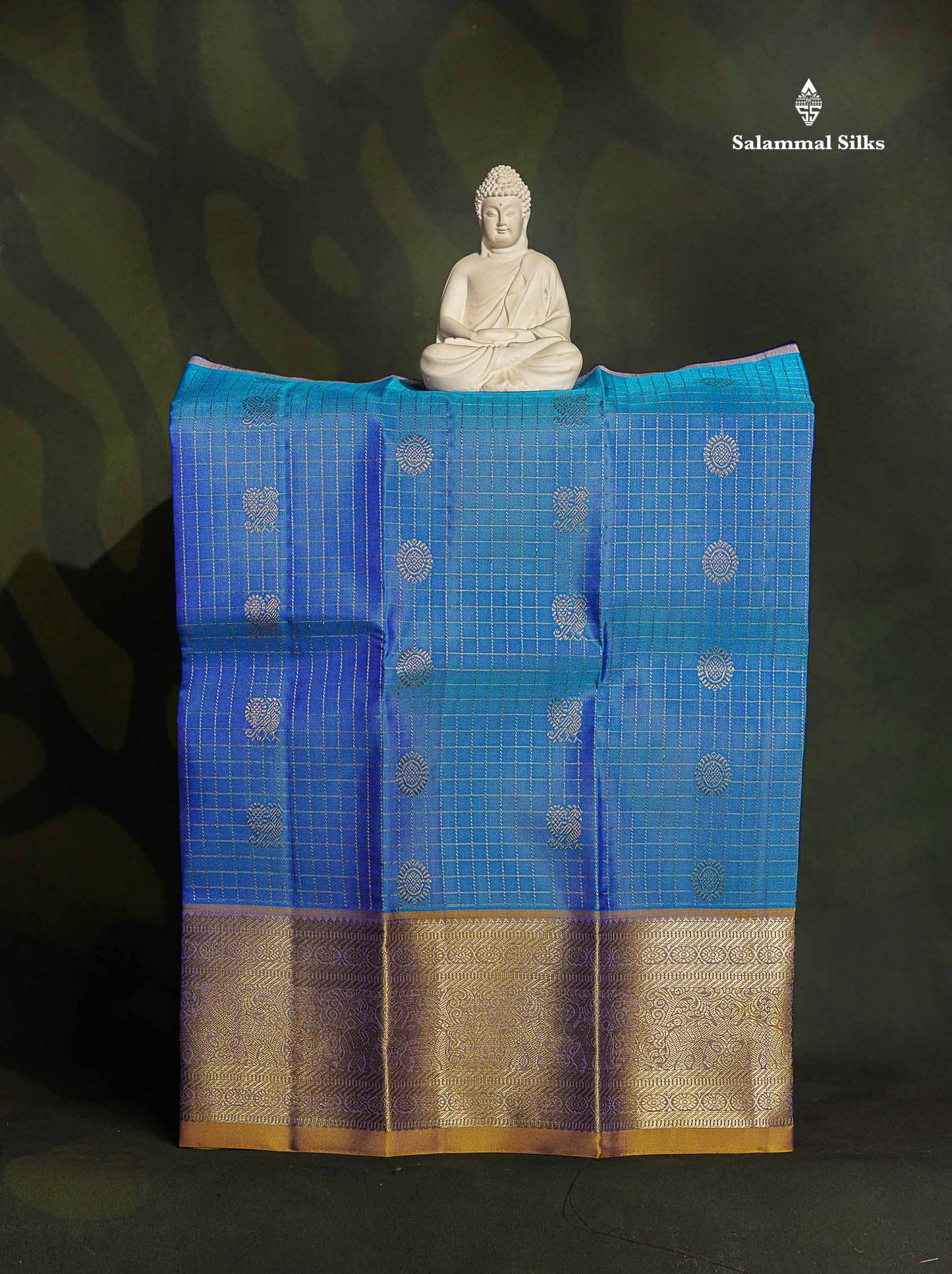 Pure Silk Pattu Pavadai - Dual Tone Peacock Blue Colour Body Traditional Butta With Checks | 0-2 Years