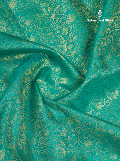 Beautiful Sapphire Green Bridal Pure Kanjivaram Silk Saree With Contrast Chilly Red Traditional Evening Morning Border