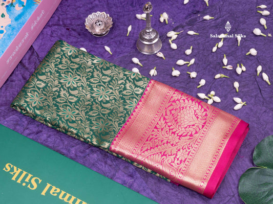 Semi Silk Pattu Pavadai (Bottle Green)with Pink colour Blouse 27"