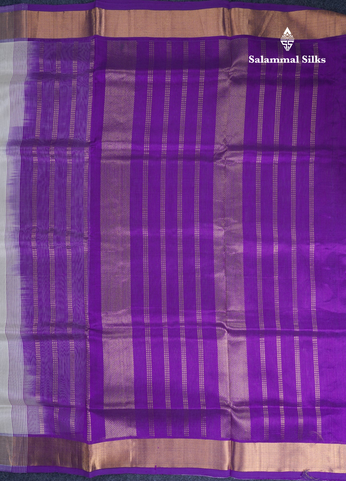 Half White Plain Pure Silk Cotton Saree With Contrast Purple Blouse