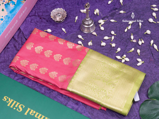 Semi Silk Pattu Pavadai (Light Pink) with Parrot Green colour Blouse 27"