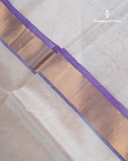 Half White Plain Pure Silk Cotton Saree With Contrast Purple Blouse