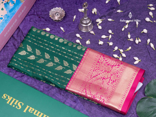 Semi Silk Pattu Pavadai (Green)with Pink colour Blouse 27"