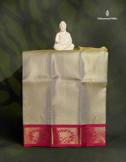 Pure Silk Pattu Pavadai - Light Grey Colour Tissue With Pink Border | 0-2 Years 