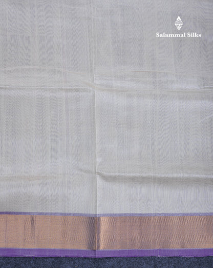 Half White Plain Pure Silk Cotton Saree With Contrast Purple Blouse