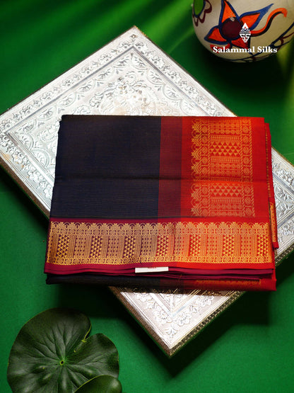Beautiful Parrot Green Vaira Oosi Lines Semi Silk Cotton Saree With Contrast Pink Blouse