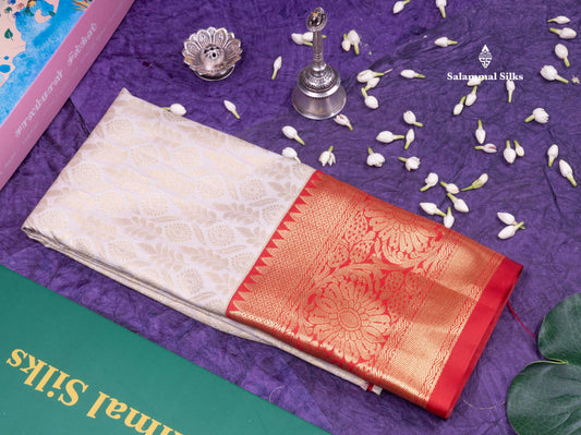 Semi Silk Pattu Pavadai (Half White) with Red colour Blouse 27"