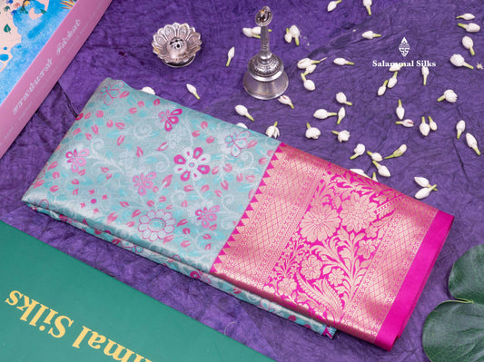 Semi Silk Pattu Pavadai (Rexona Green) with Pink colour Blouse 27"