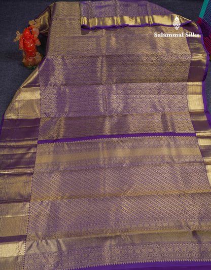 Beautiful Violet Bridal Pure Kanjivaram Silk Saree With Traditional Evening Morning Border