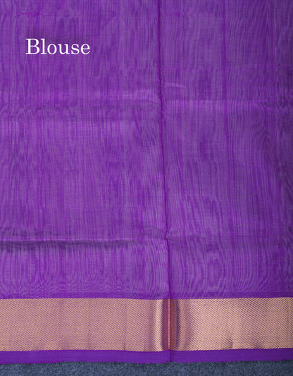 Half White Plain Pure Silk Cotton Saree With Contrast Purple Blouse