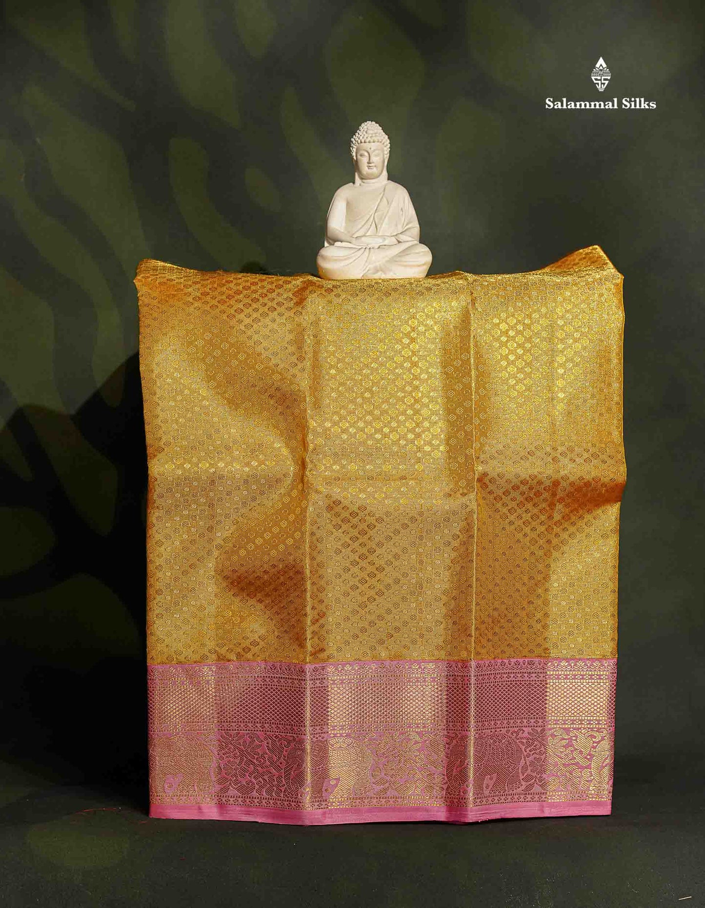 Pure Silk Pattu Pavadai - Gold Colour Body Tissue With Baby Pink Border | 0-2 Years