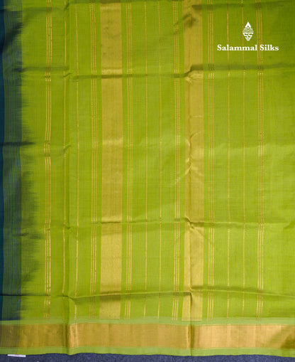 Bottle Green Plain Pure Silk Cotton Saree With Contrast Parrot Green Blouse