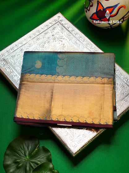 Beautiful Dual Tone Blue Semi Silk Cotton Saree With Traditional Evening Morning Border