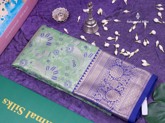 Semi Silk Pattu Pavadai (Light Elaichi Green )with Royal Blue colour Blouse 27"