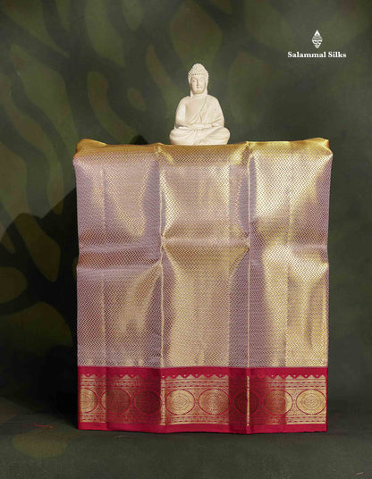 Pure Silk Pattu Pavadai - Gold Colour Body Tissue With Baby Pink Border | 0-2 Years