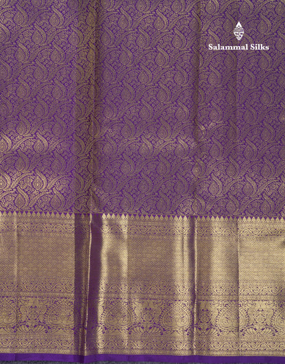 Beautiful Violet Bridal Pure Kanjivaram Silk Saree With Traditional Evening Morning Border
