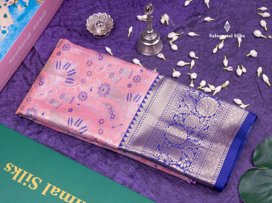 Semi Silk Pattu Pavadai (Baby Pink) with Violet colour Blouse 27"