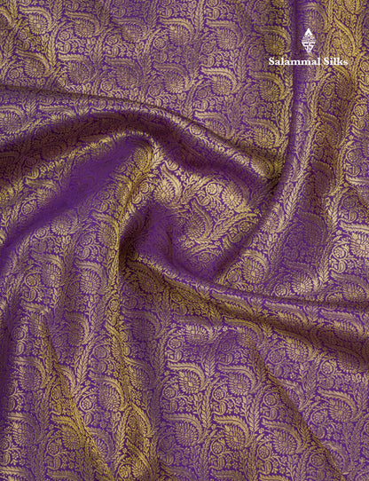 Beautiful Violet Bridal Pure Kanjivaram Silk Saree With Traditional Evening Morning Border