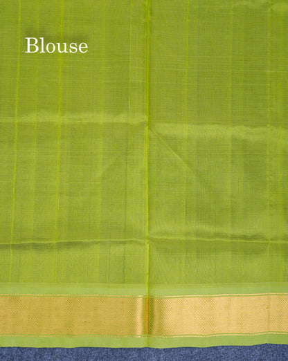 Bottle Green Plain Pure Silk Cotton Saree With Contrast Parrot Green Blouse