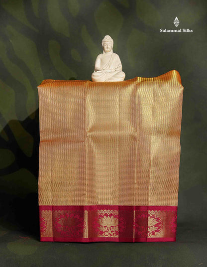 Pure Silk Pattu Pavadai - Golden Yellow Colour Tissue With Pink Border | 0-2 Years 