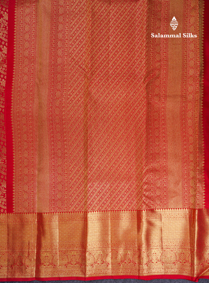 Beautiful Chilly Red Bridal Pure Kanjivaram Silk Saree With Traditional Evening Morning Border