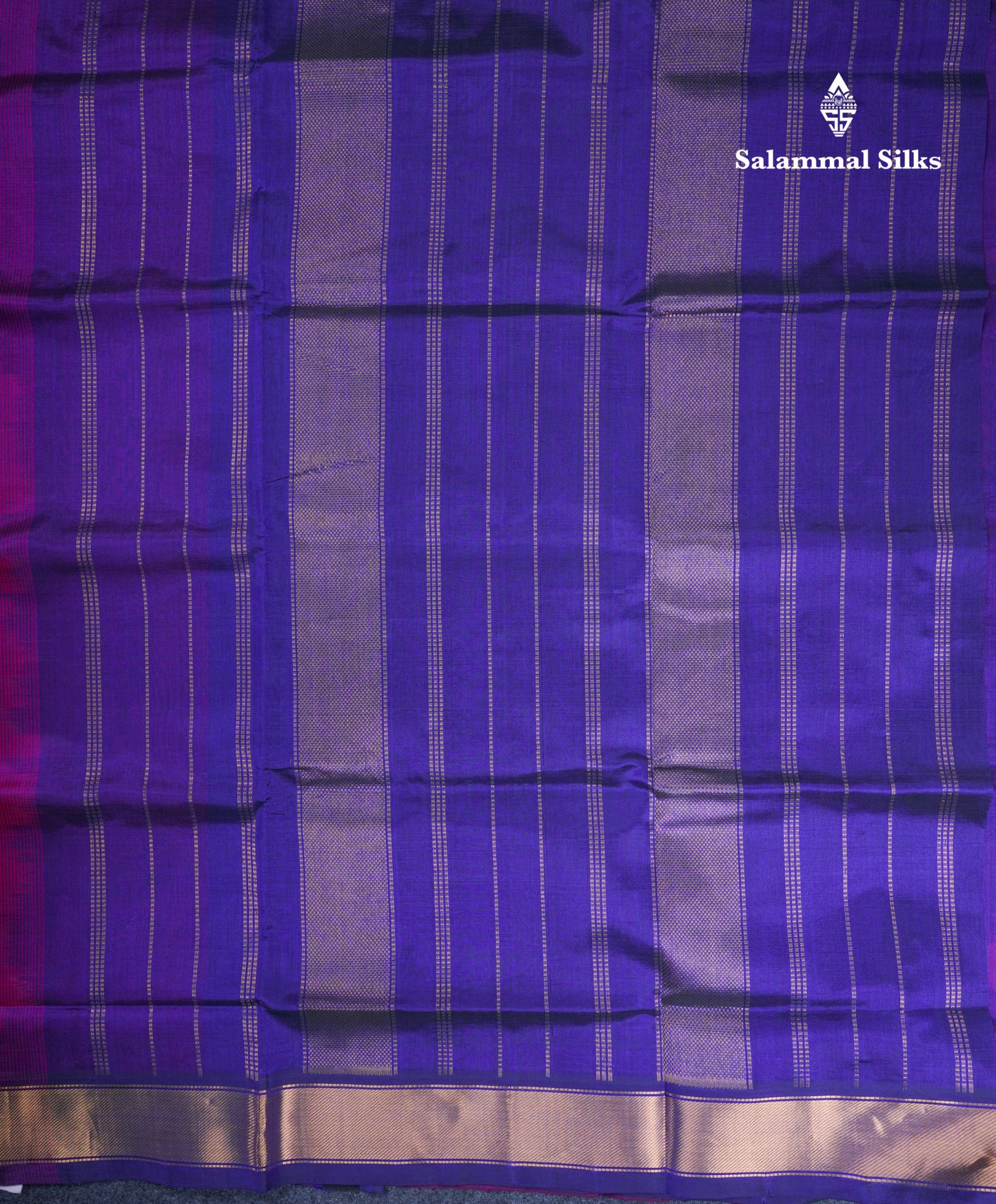 Rani Pink Pure Silk Cotton Saree With Contrast Royal Blue Blouse
