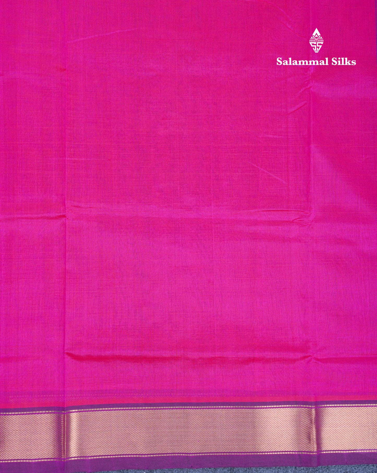 Rani Pink Pure Silk Cotton Saree With Contrast Royal Blue Blouse