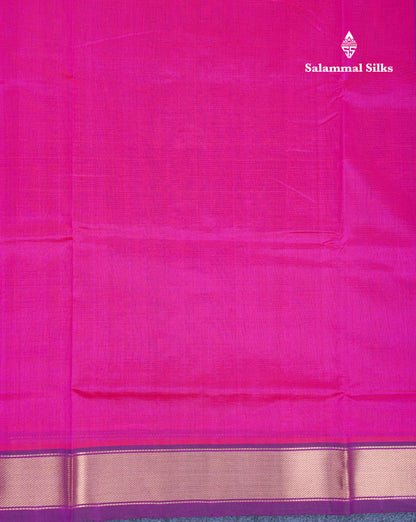 Rani Pink Pure Silk Cotton Saree With Contrast Royal Blue Blouse