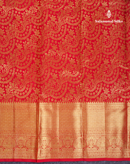 Beautiful Chilly Red Bridal Pure Kanjivaram Silk Saree With Traditional Evening Morning Border