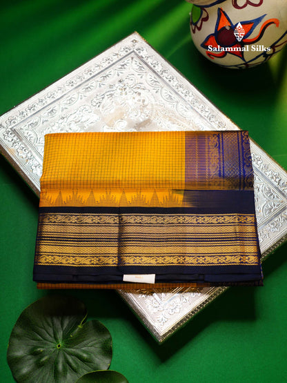 Beautiful Dual Tone Light Pink Small Checks Pure Silk Cotton Saree With Contrast Navy Blue Traditional Border