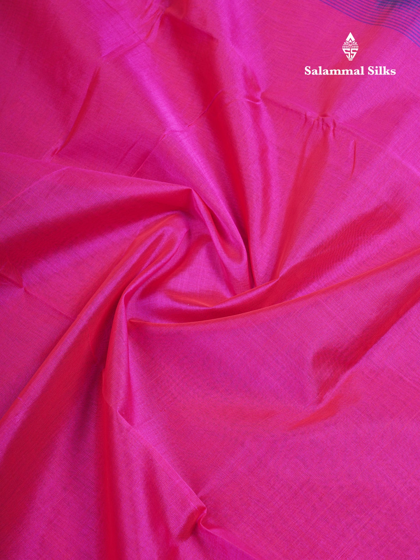 Rani Pink Pure Silk Cotton Saree With Contrast Royal Blue Blouse
