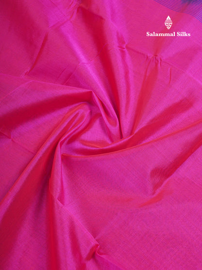 Rani Pink Pure Silk Cotton Saree With Contrast Royal Blue Blouse