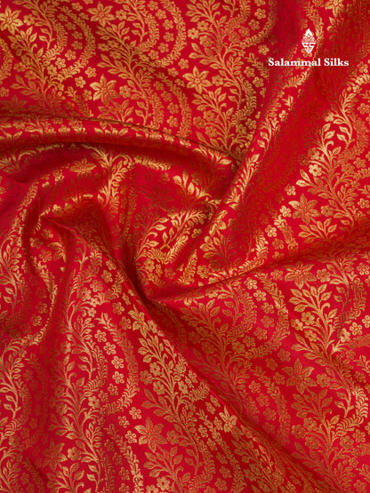 Beautiful Chilly Red Bridal Pure Kanjivaram Silk Saree With Traditional Evening Morning Border