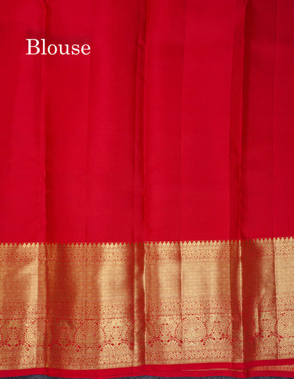 Beautiful Chilly Red Bridal Pure Kanjivaram Silk Saree With Traditional Evening Morning Border