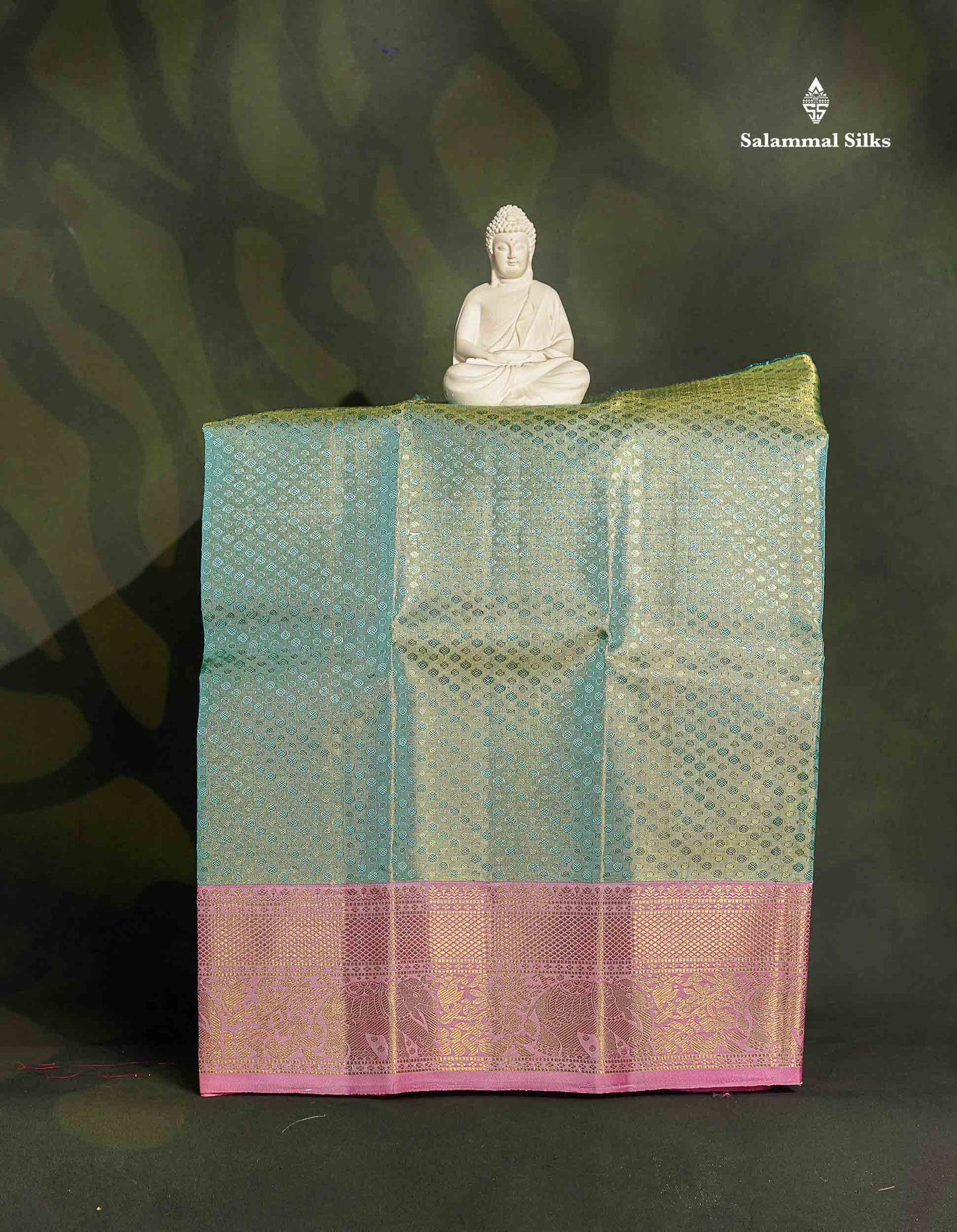Pure Silk Pattu Pavadai - Sea Blue Colour Body Tissue With Baby Pink Border | 0-2 Years