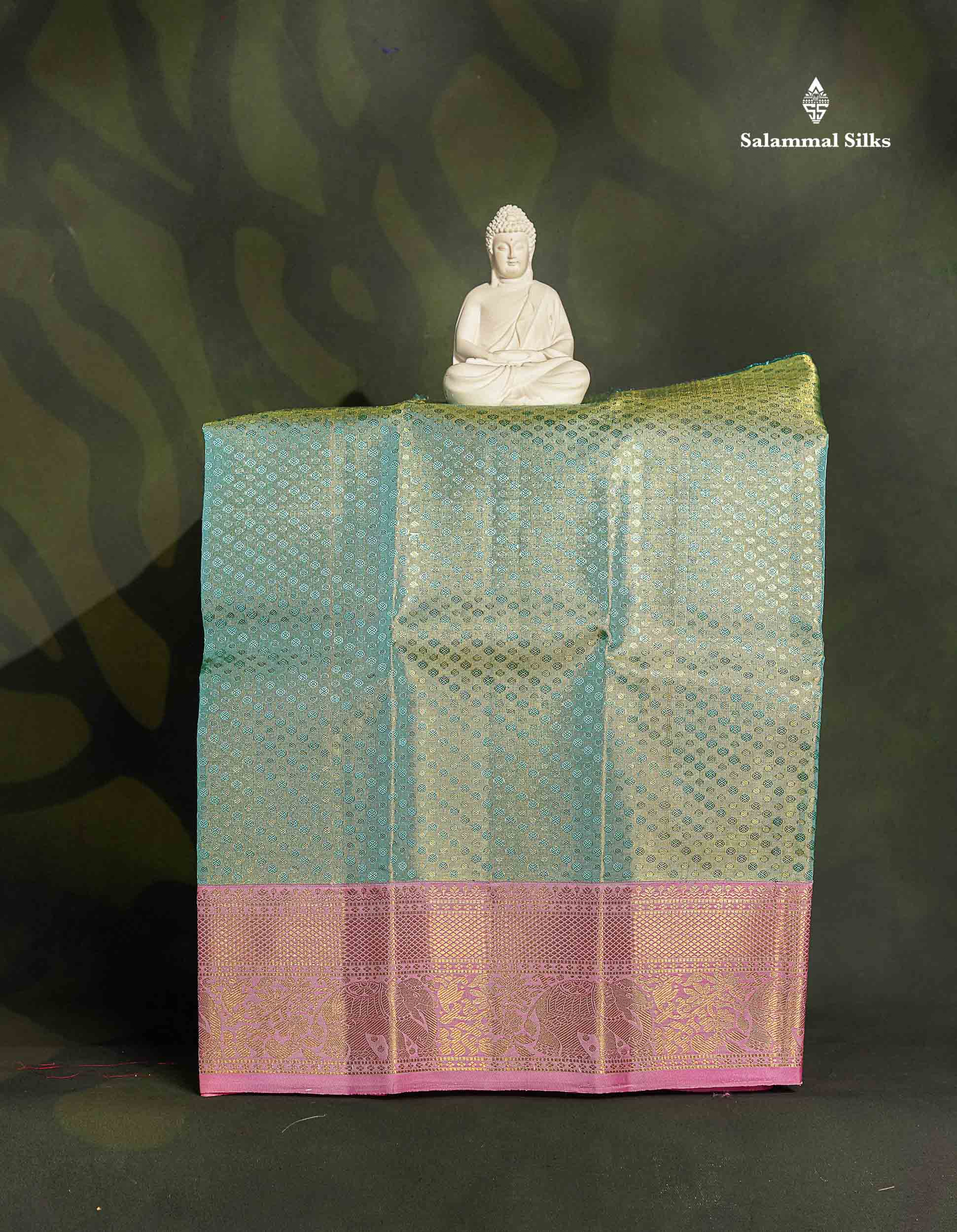 Pure Silk Pattu Pavadai - Sea Blue Colour Body Tissue With Baby Pink Border | 0-2 Years