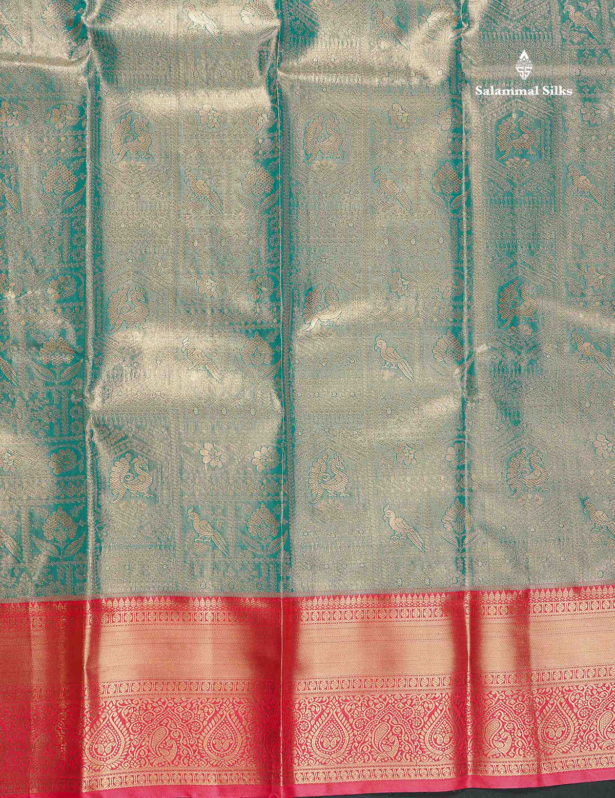 Tissue Bridal Semi Silk Saree - Light Blue Colour Body With Contrast Redish Pink Border