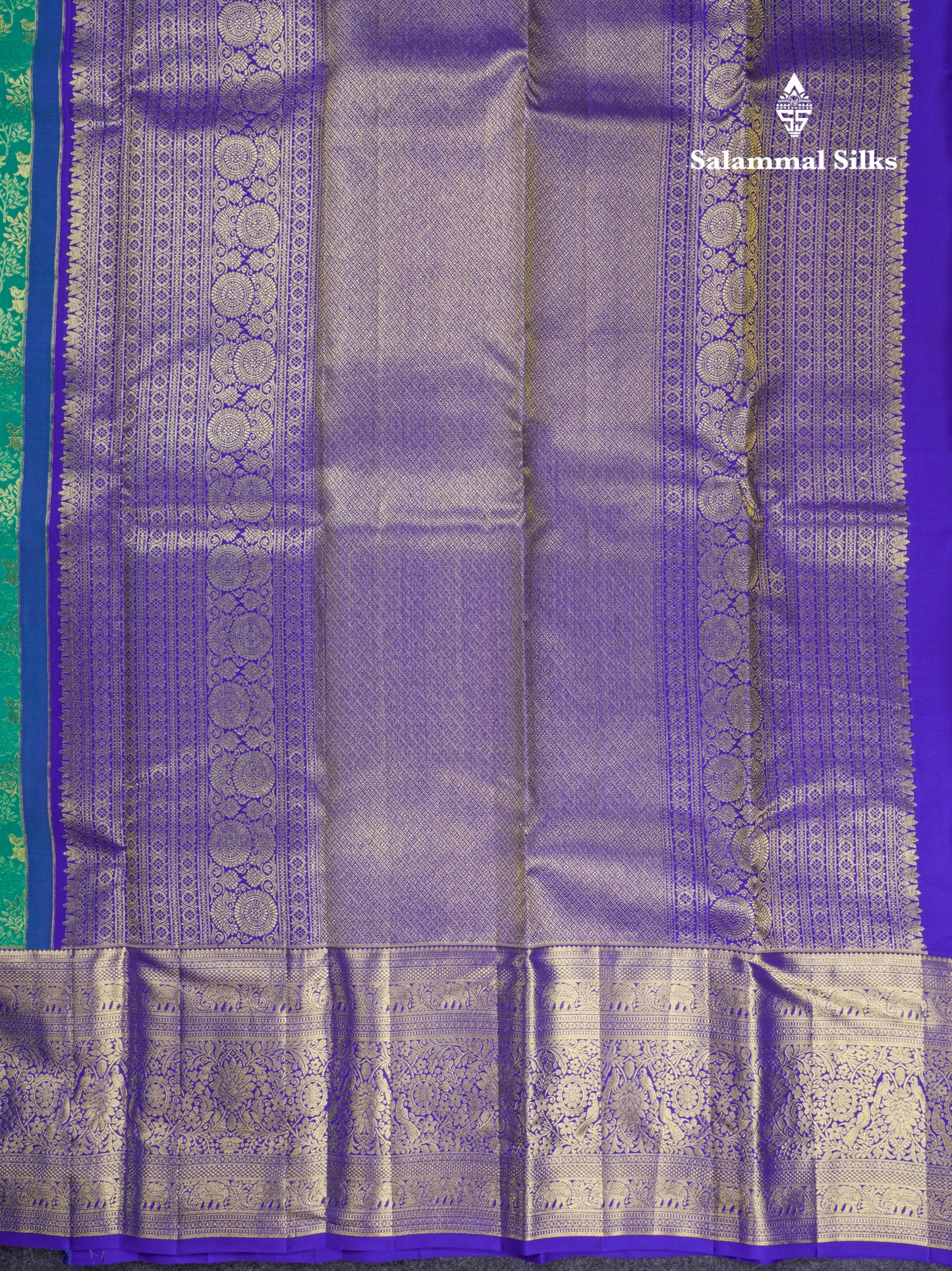 Beautiful Sapphire Green Bridal Pure Kanjivaram Silk Saree With Contrast Royal Blue Traditional Evening Morning Border