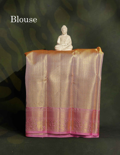 Pure Silk Pattu Pavadai - Gold Colour Body Tissue With Baby Pink Border | 0-2 Years