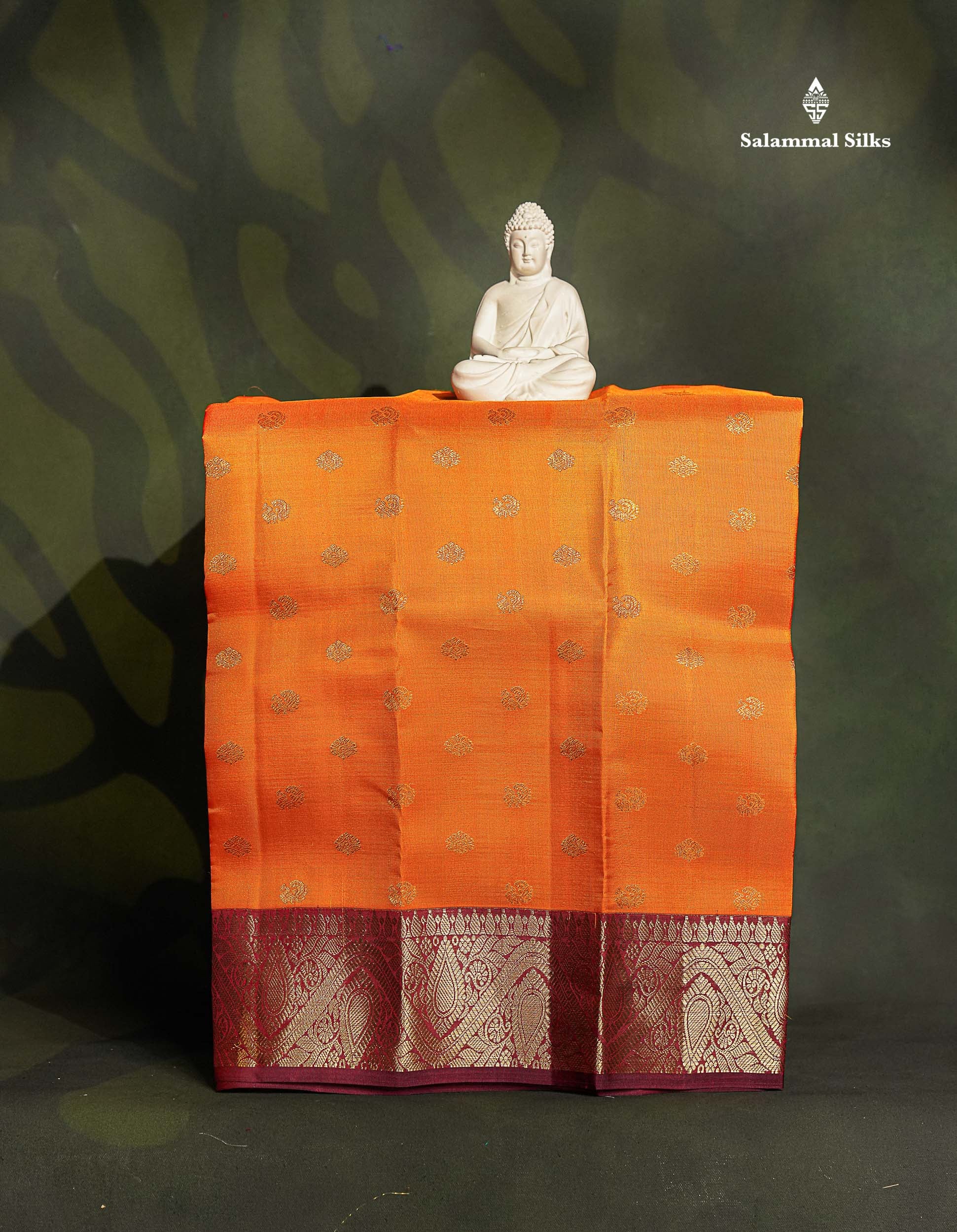 Pure Silk Pattu Pavadai - Orange Colour Body Butta With Dark Magenta Border | 0-2 Years