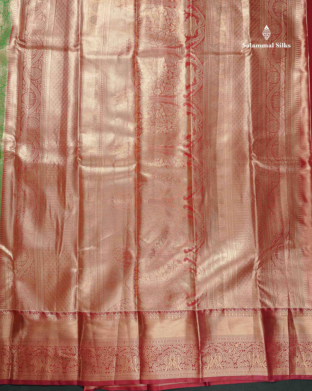 Tissue Bridal Semi Silk Saree - Green Colour Body With Contrast Maroon Border