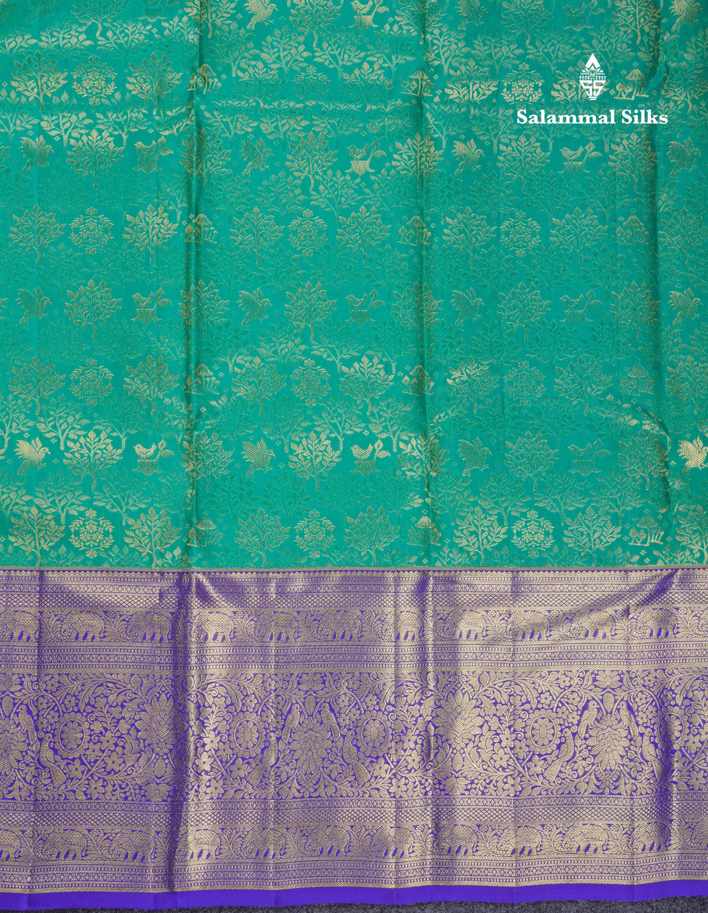 Beautiful Sapphire Green Bridal Pure Kanjivaram Silk Saree With Contrast Royal Blue Traditional Evening Morning Border