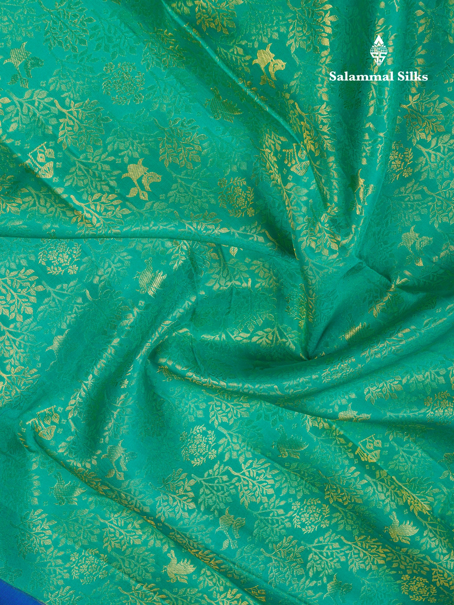 Beautiful Sapphire Green Bridal Pure Kanjivaram Silk Saree With Contrast Royal Blue Traditional Evening Morning Border