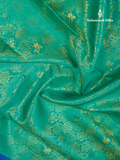 Beautiful Sapphire Green Bridal Pure Kanjivaram Silk Saree With Contrast Royal Blue Traditional Evening Morning Border