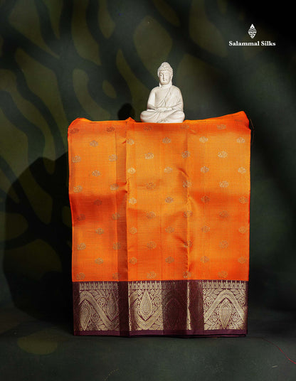 Pure Silk Pattu Pavadai - Orange Colour Body With Dark Maroon Border | 0-2 Years 