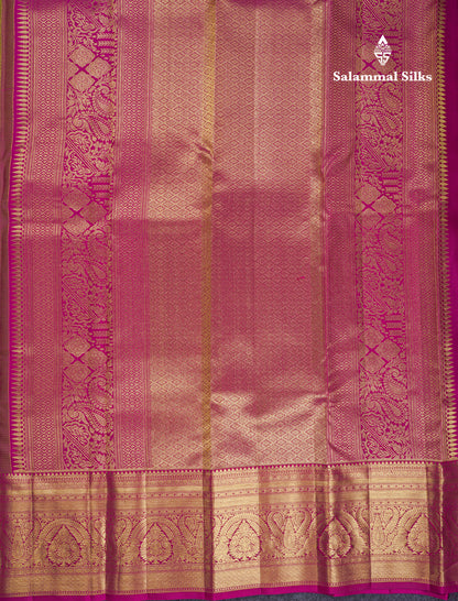 Beautiful Olive Green Bridal Pure Kanjivaram Silk Saree With Contrast Pink Traditional Evening Morning Border