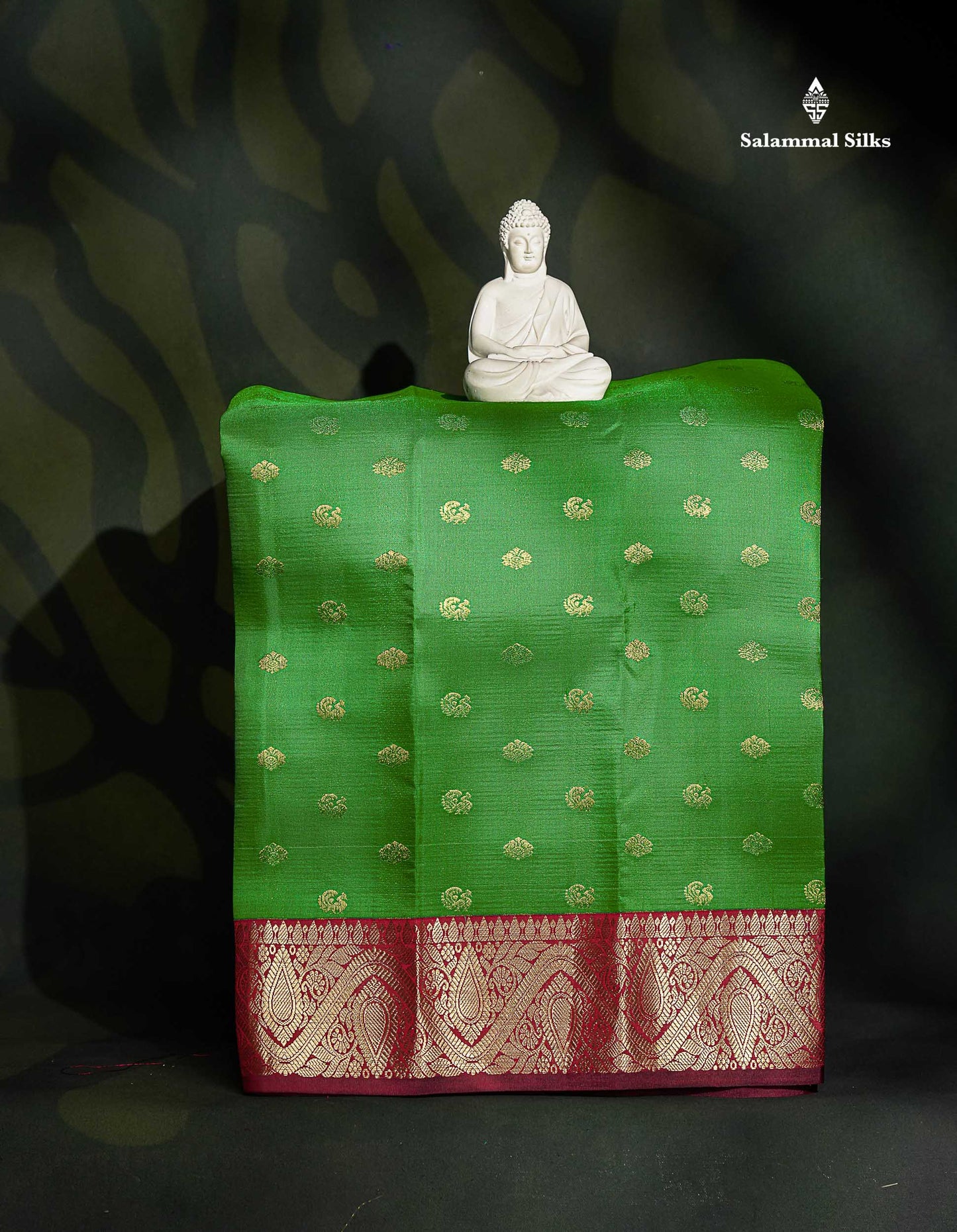 Pure Silk Pattu Pavadai - Green Colour Body Butta With Dark Magenta Border | 0-2 Years