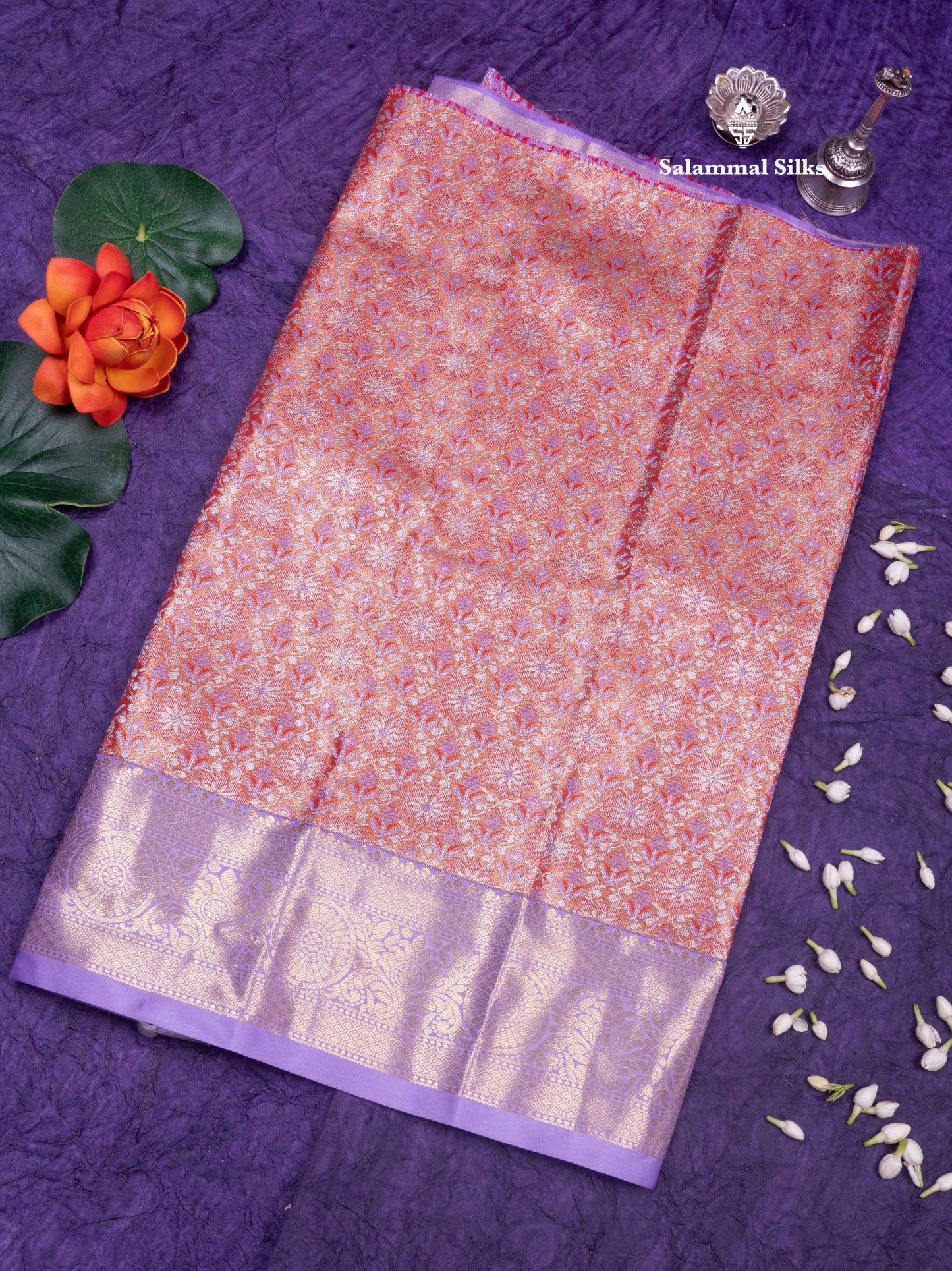 Semi Silk Pattu Pavadai  (Redish Pink) with Lavender Colour Blouse 18"