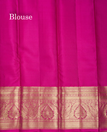 Beautiful Olive Green Bridal Pure Kanjivaram Silk Saree With Contrast Pink Traditional Evening Morning Border